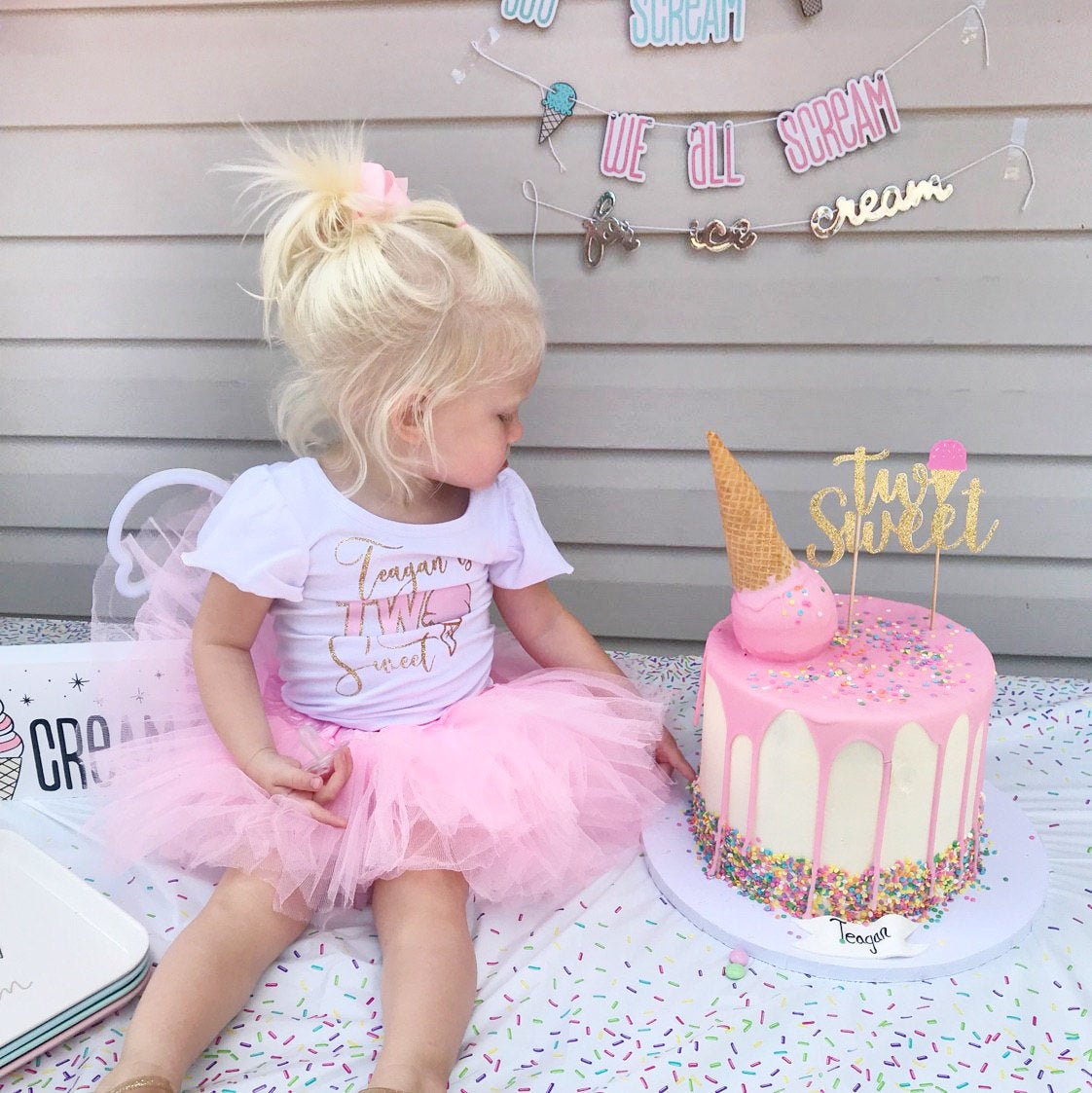 Girl's Personalized Sweet One Ice Cream Birthday Top - Squishy Cheeks