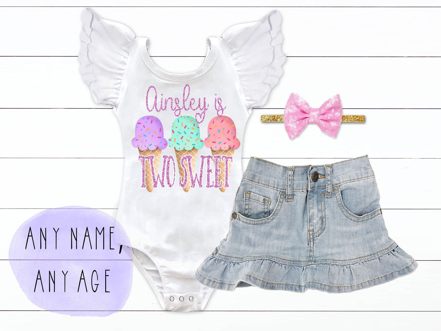 Girl's Personalized Two Sweet Ice Cream Outfit - Squishy Cheeks