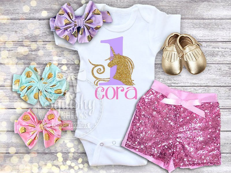 Girl's Personalized Unicorn Birthday Outfit - Squishy Cheeks