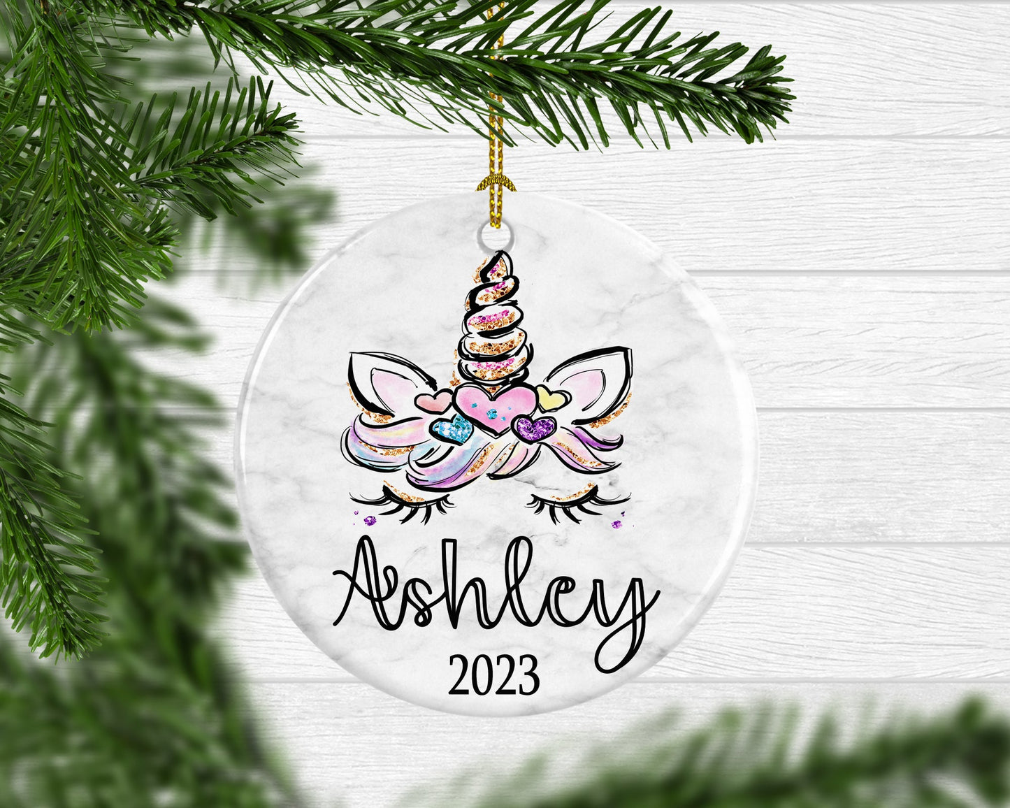 Girl's Personalized Unicorn Christmas Ornament - Squishy Cheeks