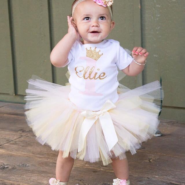 Girl's Pink and Gold Birthday Princess Tutu Outfit - Squishy Cheeks