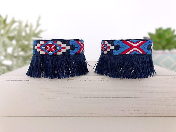 Girl's Red, White, and Blue Fringe Anklets - Squishy Cheeks