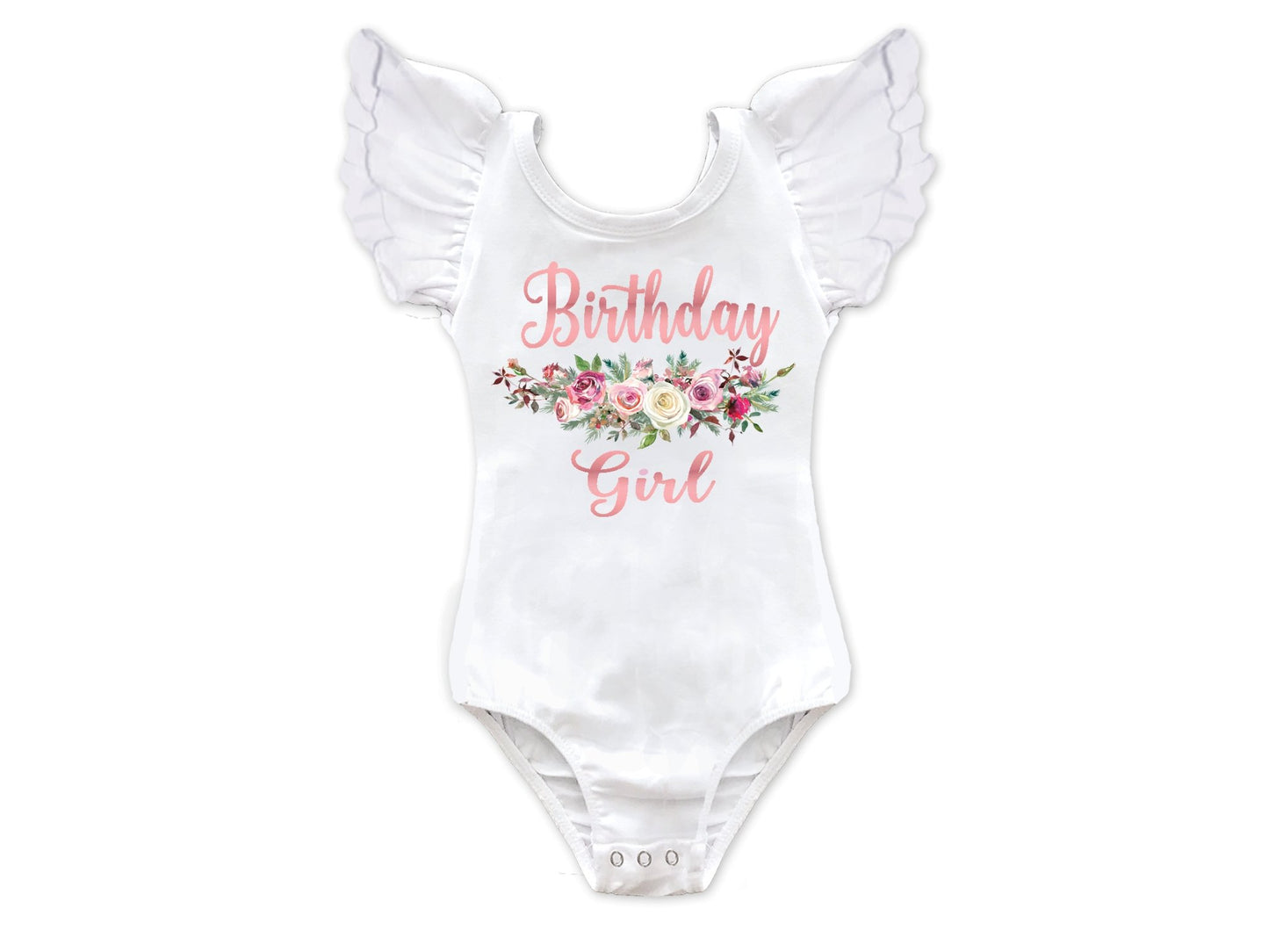 Girl's Rose Gold Floral Birthday Girl Leotard - Squishy Cheeks