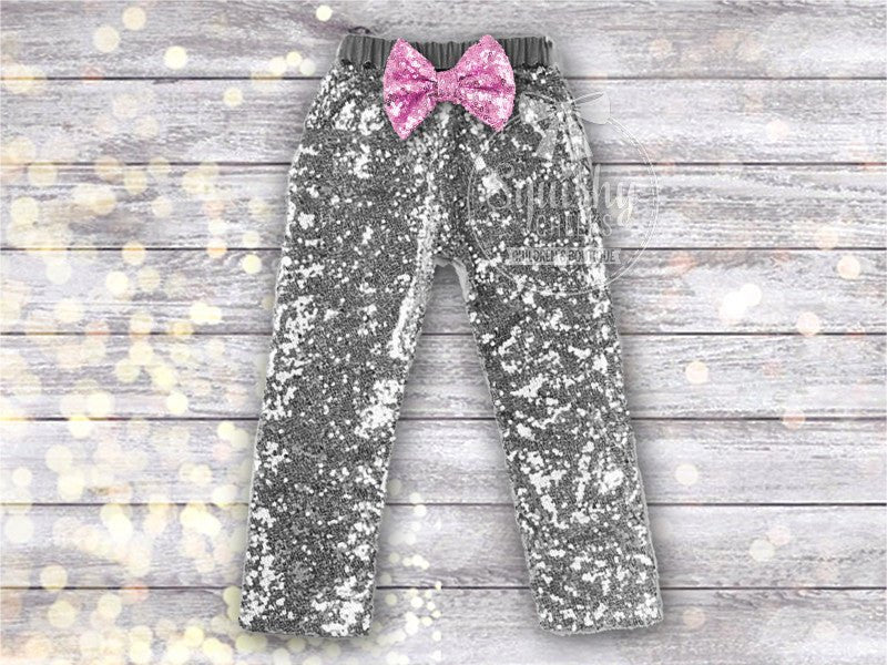 Girl's Silver Sequin Pants - Squishy Cheeks