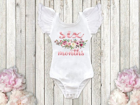 Girl's Six Months Floral Birthday Top - Squishy Cheeks