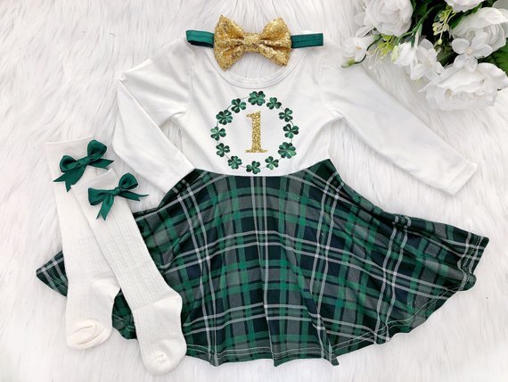 Girl's St. Patrick's Day Birthday Plaid Twirl Dress - Squishy Cheeks