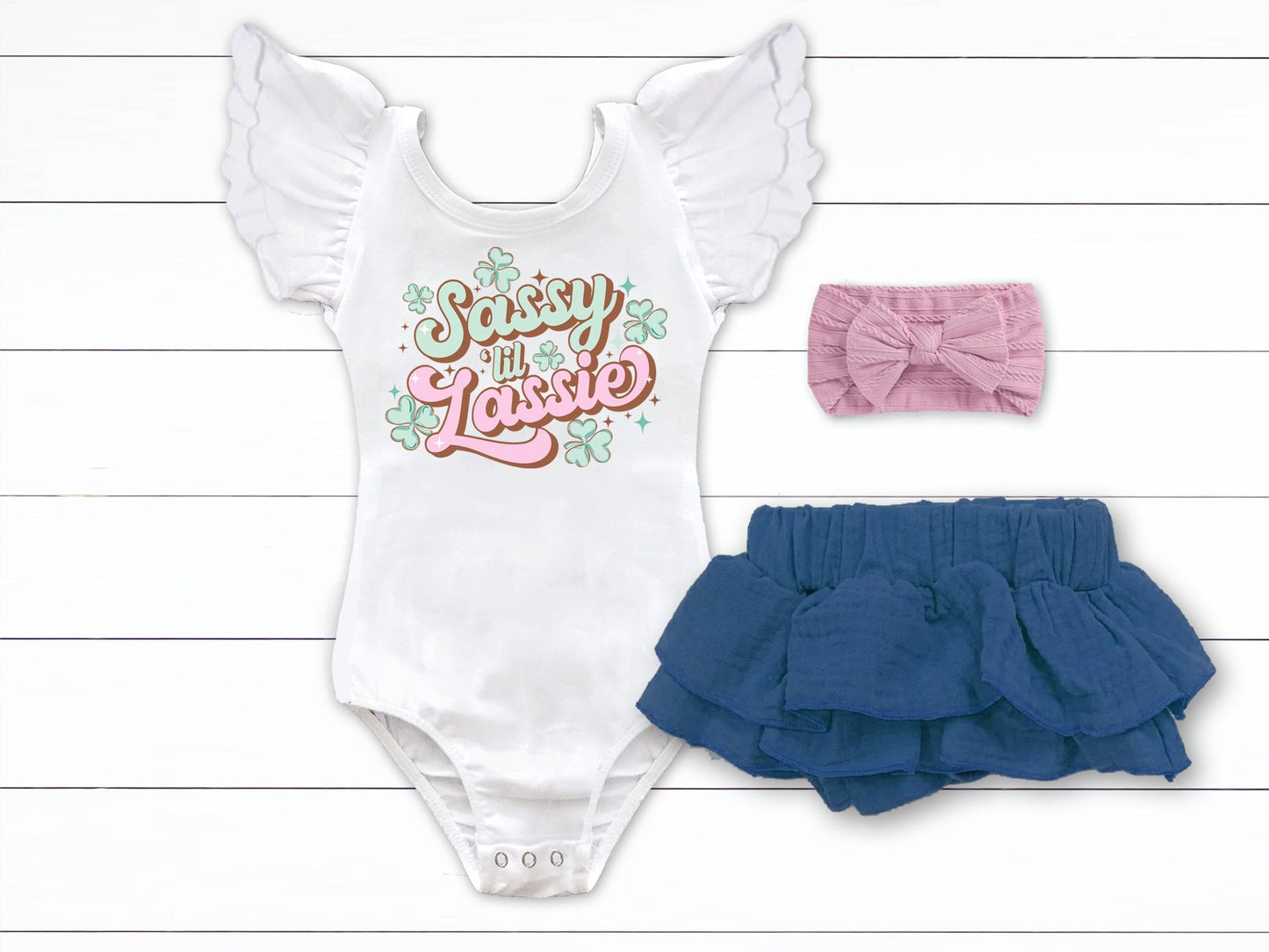 Girls St Patricks Day Onesie® Sassy Lil Lassie St Patricks Day Bubble Romper Toddler Sweatsuit - Squishy Cheeks