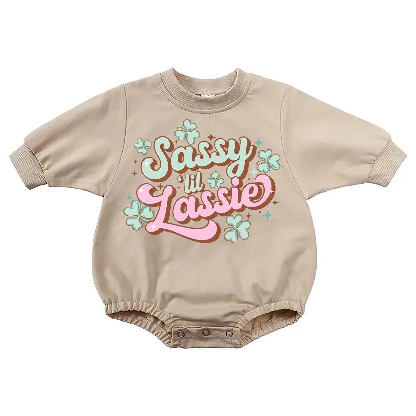 Girls St Patricks Day Onesie® Sassy Lil Lassie St Patricks Day Bubble Romper Toddler Sweatsuit - Squishy Cheeks