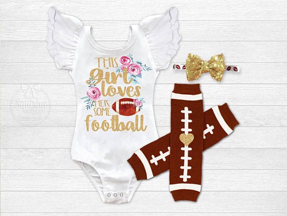 Girl's This Girl Loves Her Some Football Outfit - Squishy Cheeks