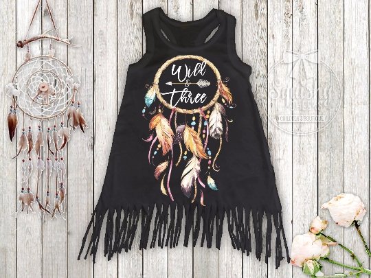 Girl's Wild & Three Boho Birthday Fringe Dress - Squishy Cheeks