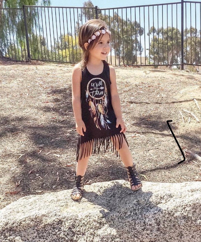 Girl's Wild & Three Boho Birthday Fringe Dress - Squishy Cheeks