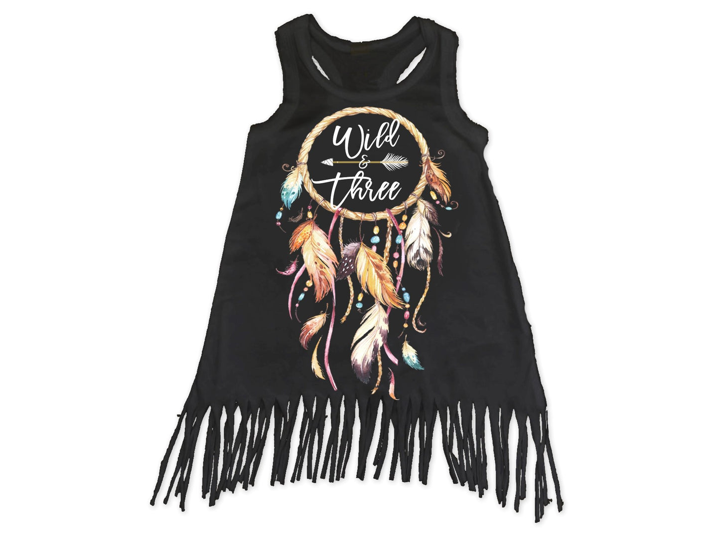 Girl's Wild & Three Boho Birthday Fringe Dress - Squishy Cheeks