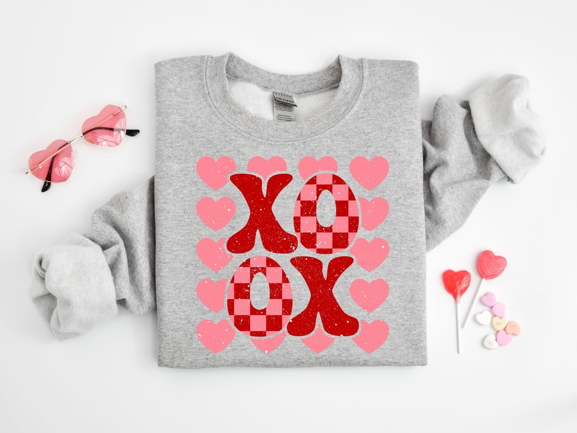 Girls XOXO Retro Valentine's Day Sweatshirt Skater Girl Valentine Sweatshirt Bubble Romper Toddler Sweatsuit - Squishy Cheeks