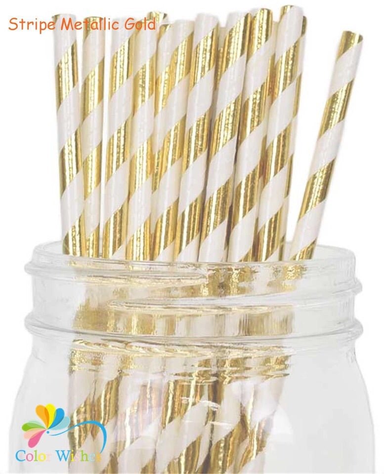 Gold Stripe Paper Straws - 25 pack - Squishy Cheeks