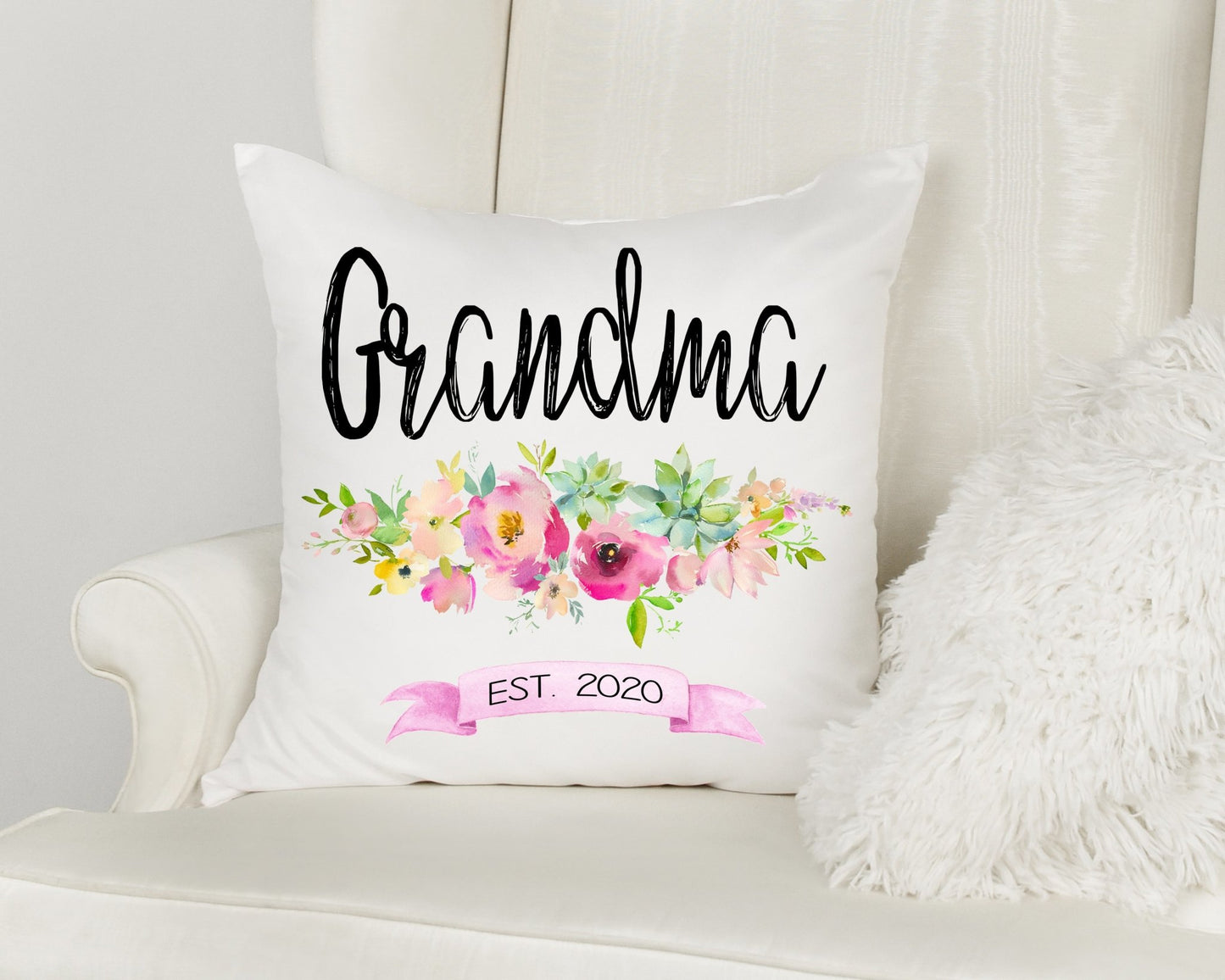 Grandma Est. Personalized Floral Pillow - Squishy Cheeks
