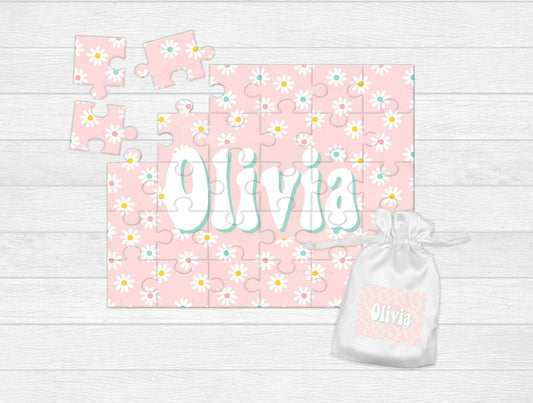 Groovy Daisy Print Girls Name Puzzle Easter Basket Stuffer For Girls - Squishy Cheeks