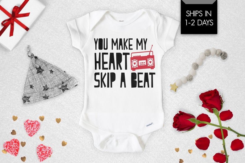 Heart Skip A Beat Funny Valentine's Baby Onesie® - Squishy Cheeks