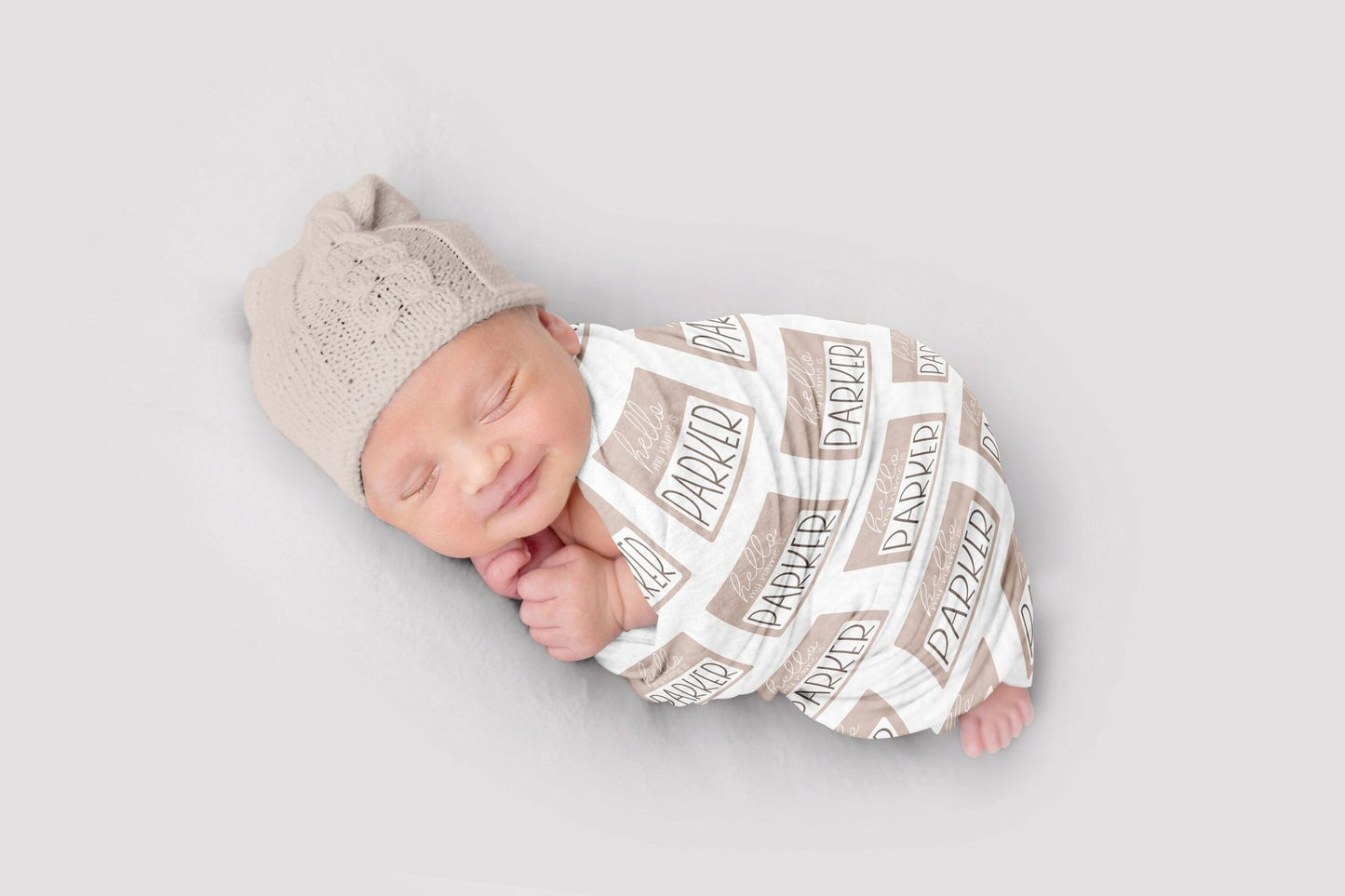 Hello My Name Is Personalized Swaddle Blanket for Boys And Girls ANY COLOR Unisex Neutral Name and Birth Announcement Baby Shower Gift - Squishy Cheeks