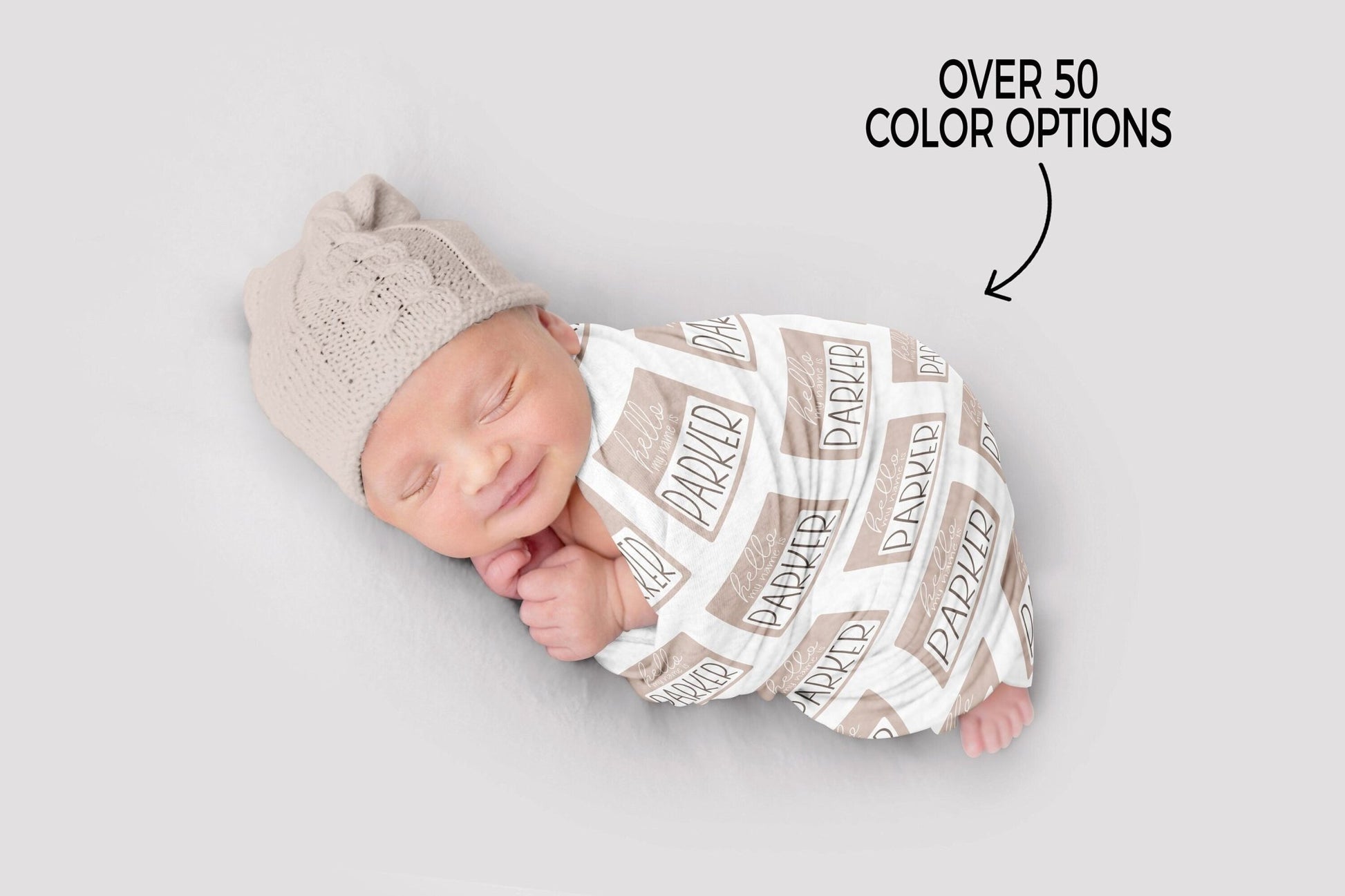 Hello My Name Is Personalized Swaddle Blanket for Boys And Girls ANY COLOR Unisex Neutral Name and Birth Announcement Baby Shower Gift - Squishy Cheeks