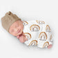 Custom Neutral Rainbow Blanket Unisex Brown Personalized Rainbow Name Swaddle Rainbow Nursery Baby Boy Blanket Pillow Set Baby Girl Blanket