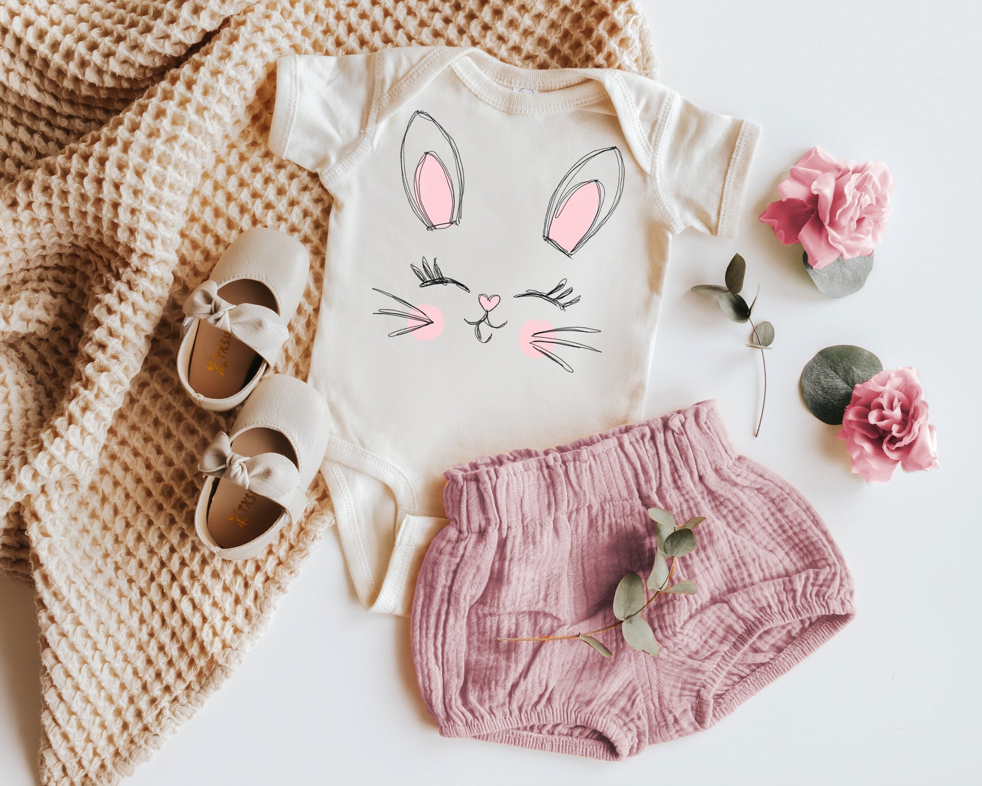 Baby Easter Romper Bunny Face Onesie® Toddler Easter Shirt Boy or Girl