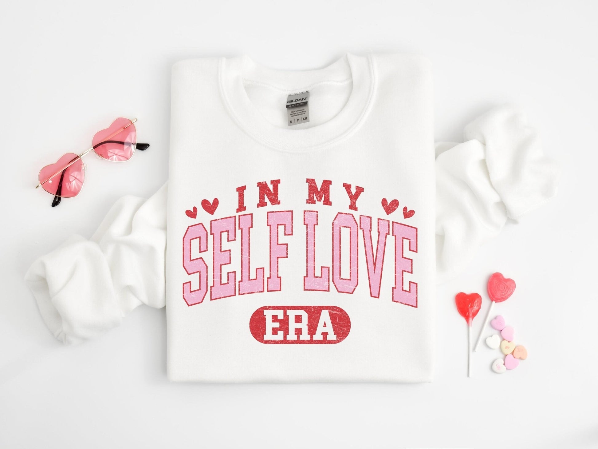 In My Self Love Era Valentine Shirt for Her Self Love Womans Retro Varsity Valentine's Day Sweatshirt - Squishy Cheeks