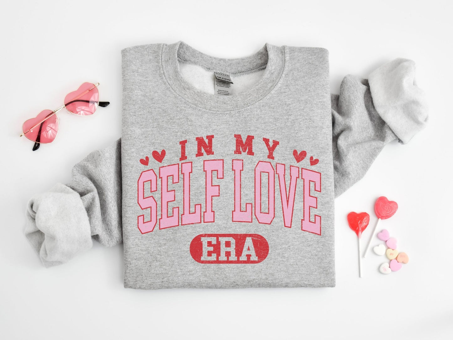 In My Self Love Era Valentine Shirt for Her Self Love Womans Retro Varsity Valentine's Day Sweatshirt - Squishy Cheeks