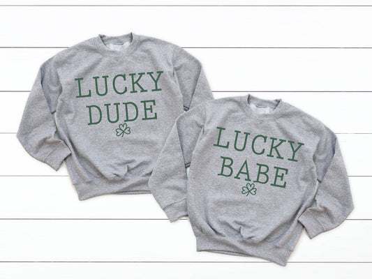 Kids St Patricks Day Sweatshirts Lucky Dude Shirt Lucky Baby Shirt Matching Family Shirts St Paddys Day Shirts - Squishy Cheeks
