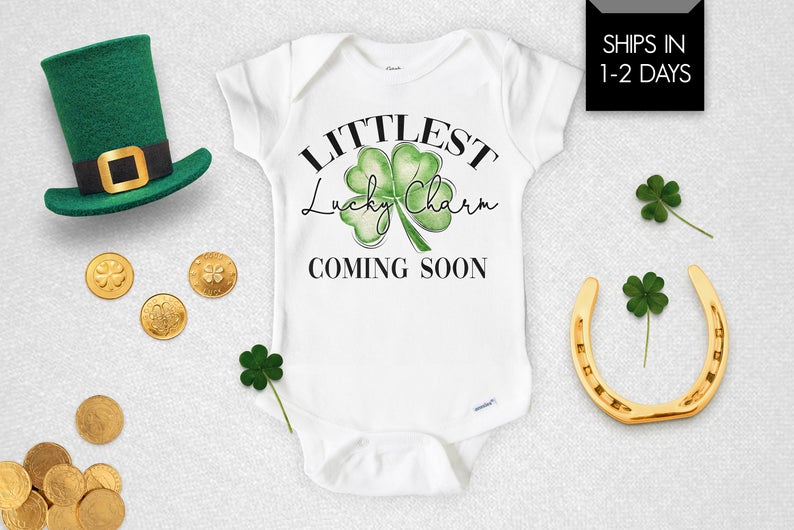Littlest Lucky Charm Coming Soon Baby Onesie® - Squishy Cheeks