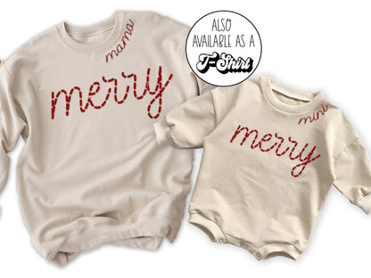 Matching Mom Kids Christmas Sweatshirts Merry Mommy and Me Christmas Mother Daughter Son - Squishy Cheeks