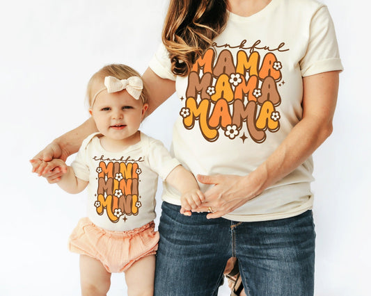 Matching Mom Kids Thankful MAMA Shirt - Squishy Cheeks