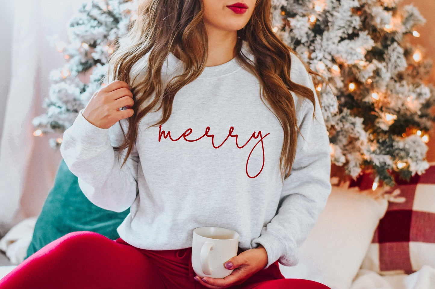 Merry Christmas Sweatshirt Merry Simple Minimal Shirt Unisex Retro Womans Sweatshirt Christmas Gift - Squishy Cheeks