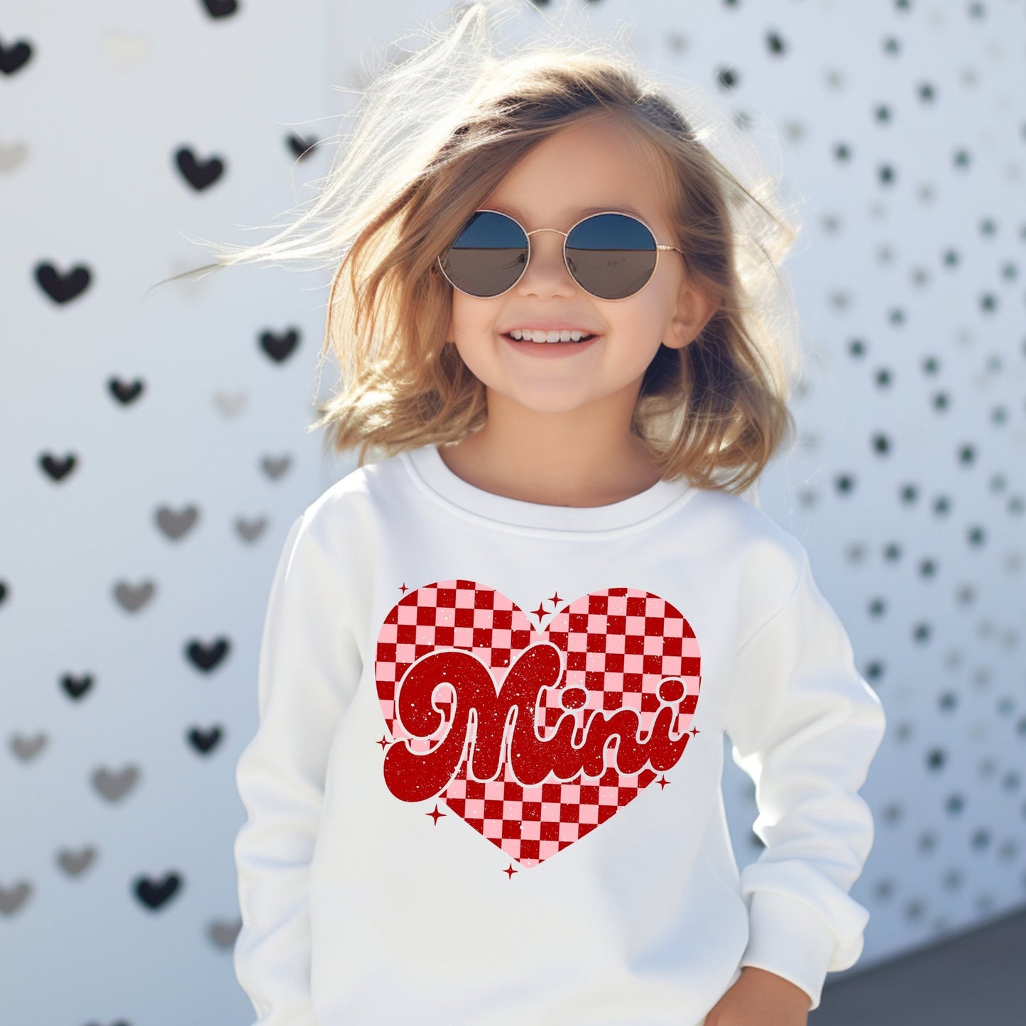 Mommy and Me Valentines Day Sweatshirts Mama Mini Checkered Heart Valentines Day Sweatshirt Matching Mom Kids Valentine Sweater - Squishy Cheeks