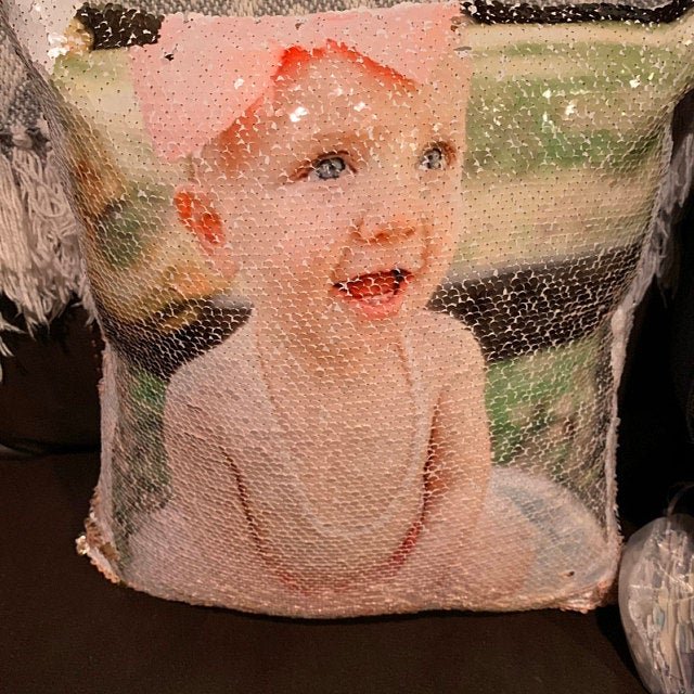 Mother's Day Personalized Photo Sequin Pillow - Squishy Cheeks
