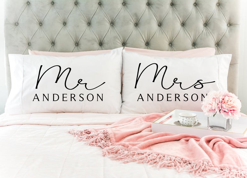Mr. & Mrs. Personalized Last Name Pillow Case - Squishy Cheeks