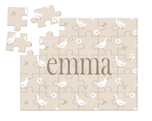 Name Puzzle Easter Basket Ducks And Daisy Easter Personalized Puzzle with Name - Squishy Cheeks