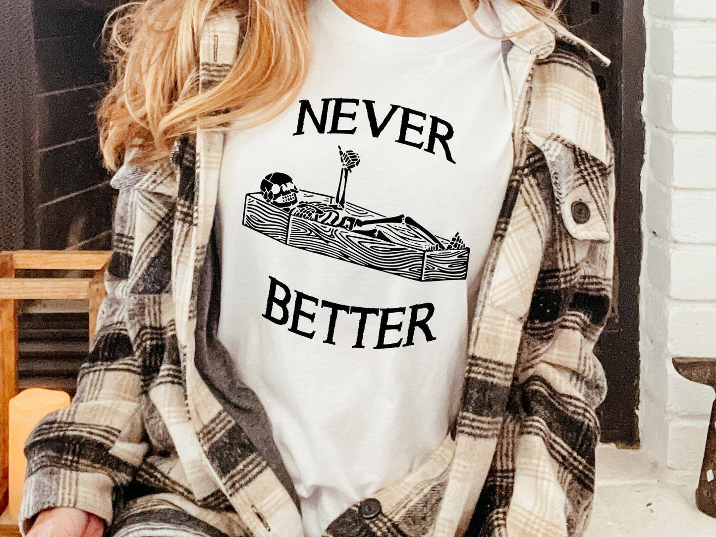Never Better Funny Halloween Skeleton Thumbs Up Grunge Shirt for Her Retro Shirt - Squishy Cheeks
