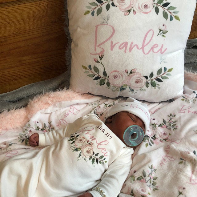 New Baby Girl Personalized Floral Gift Set - Squishy Cheeks