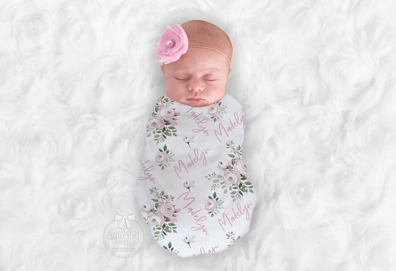 New Baby Girl Personalized Floral Gift Set - Squishy Cheeks