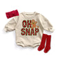 Oh Snap Faux Glitter Baby Girl Christmas Romper Sweatsuit 1st Christmas Outfit - Squishy Cheeks