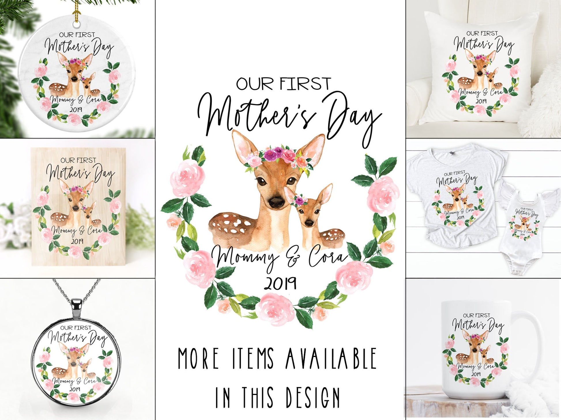 Our First Mother's Day Floral Deer Keepsake Pillow - Squishy Cheeks