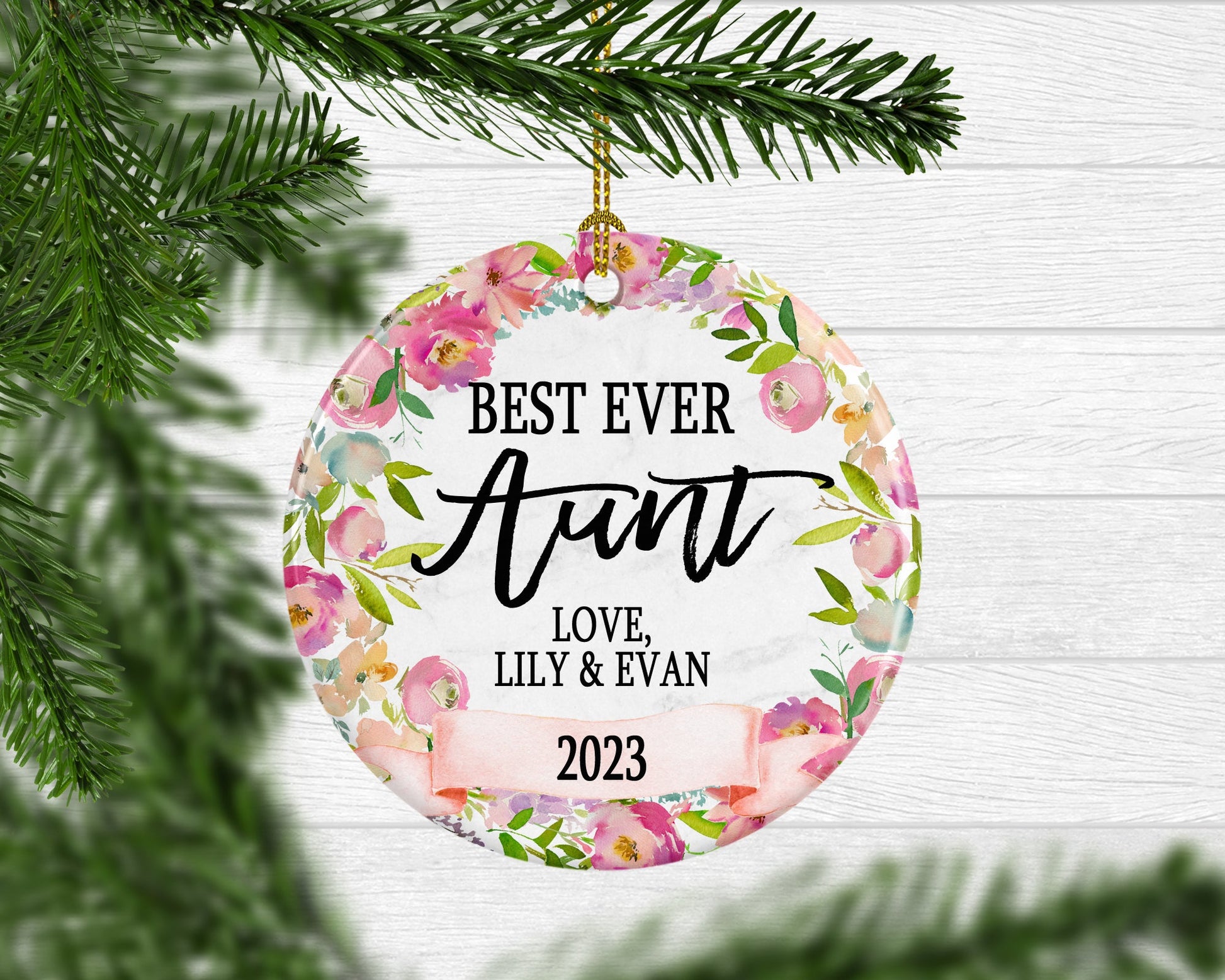 Personalized Best Ever Aunt Ornament - Squishy Cheeks