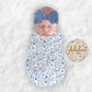 Personalized Blue Floral Baby Swaddle Toile Nursery Blanket Chinoiserie Baby Girl - Squishy Cheeks