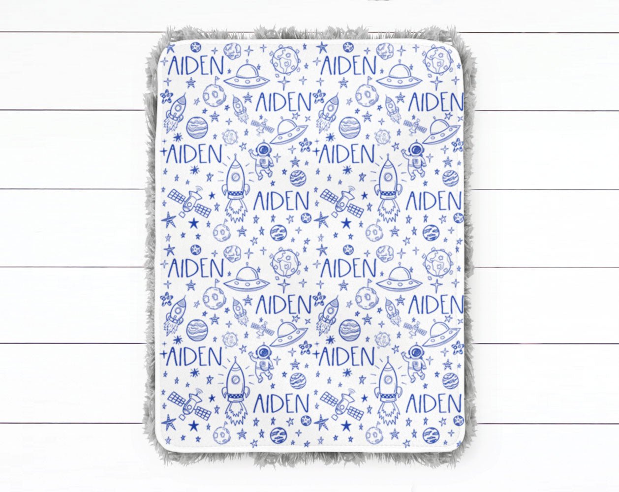 Personalized Blue Outer Space Swaddle Blanket - Squishy Cheeks