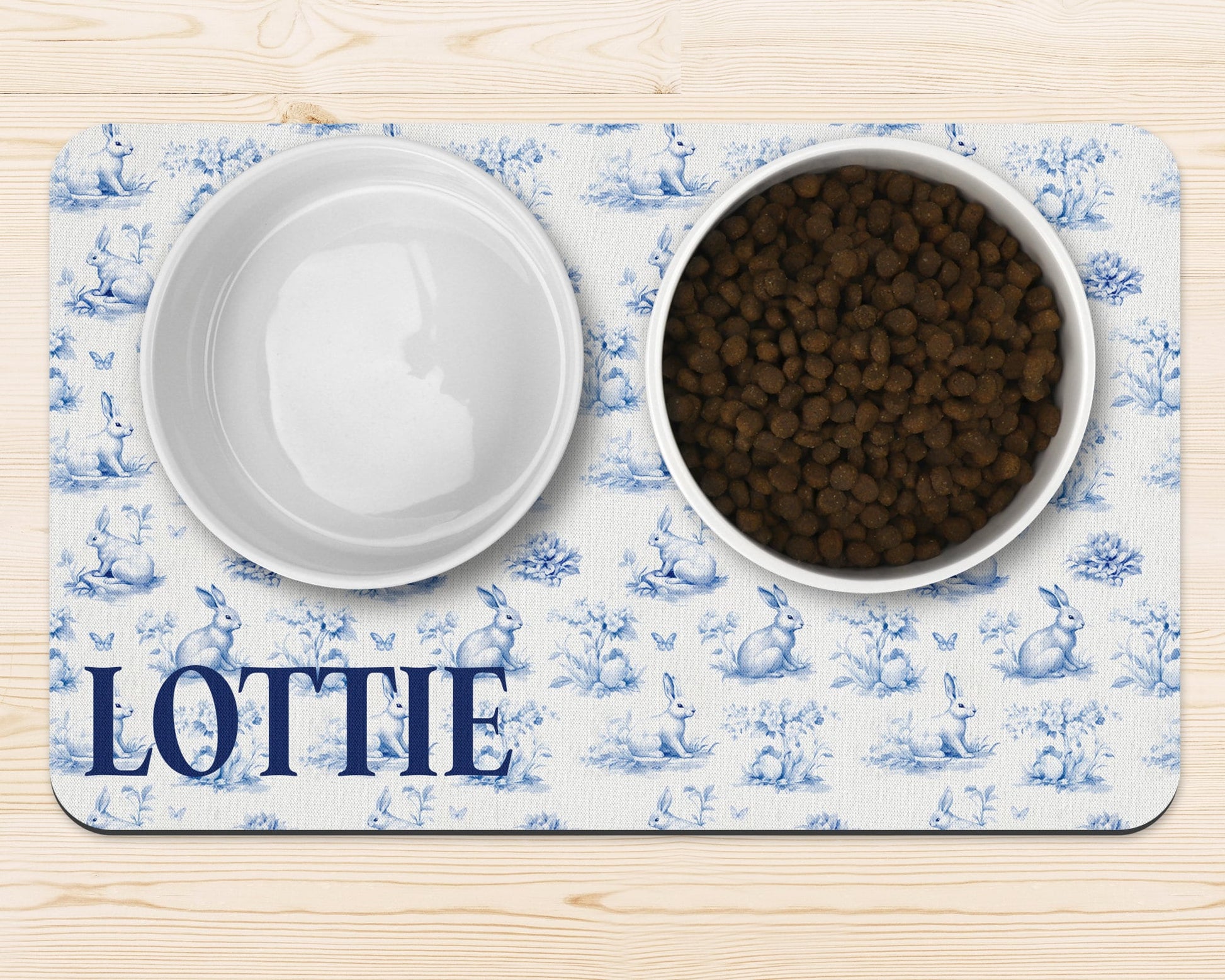 Personalized Blue Toile Easter Dog Mat Pet Placemat Cat Food Mat - Squishy Cheeks