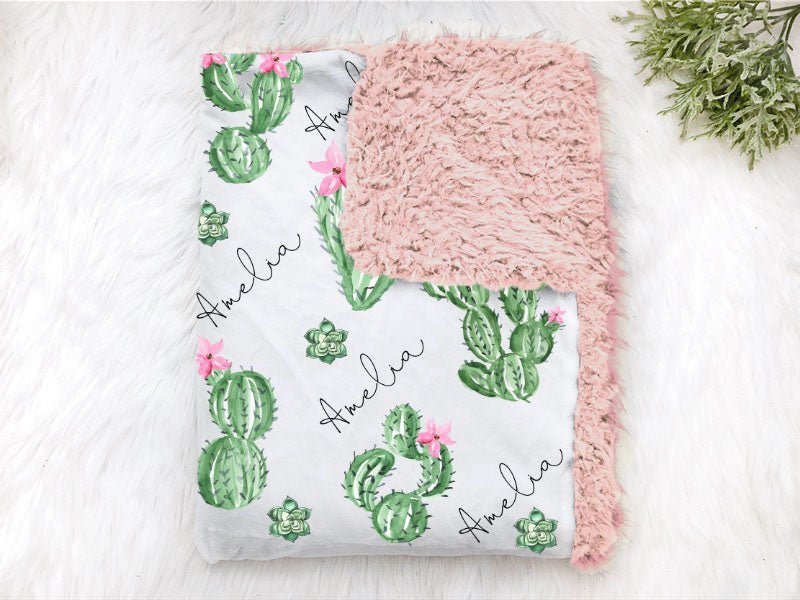 Personalized Cactus Succulent Swaddle Blanket - Squishy Cheeks
