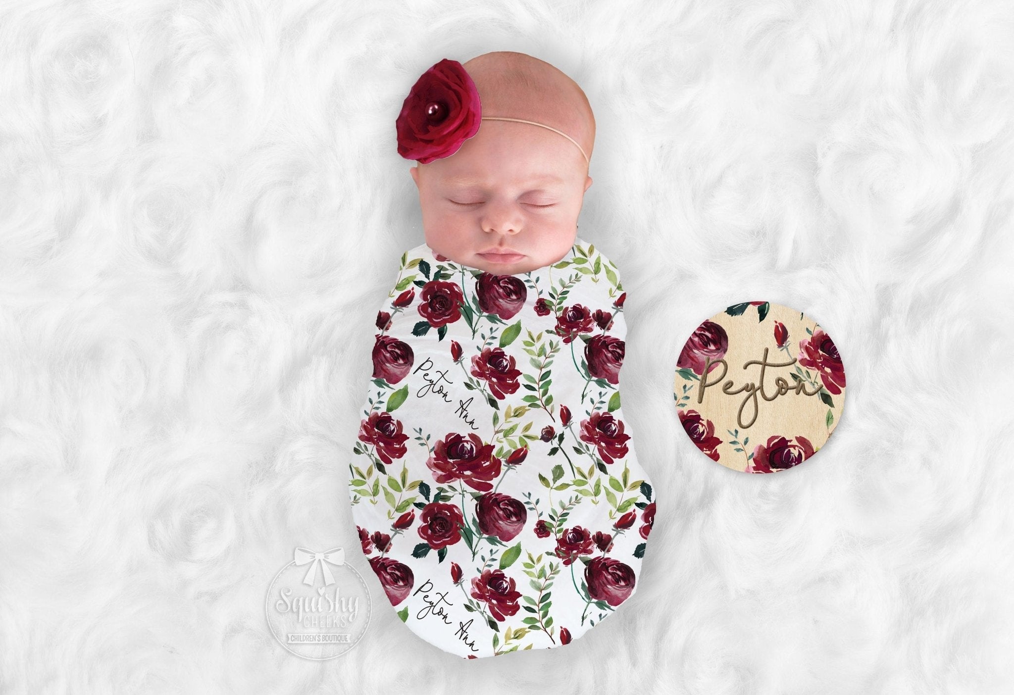 Personalized Red Floral Christmas Baby Nursery Swaddle Blanket