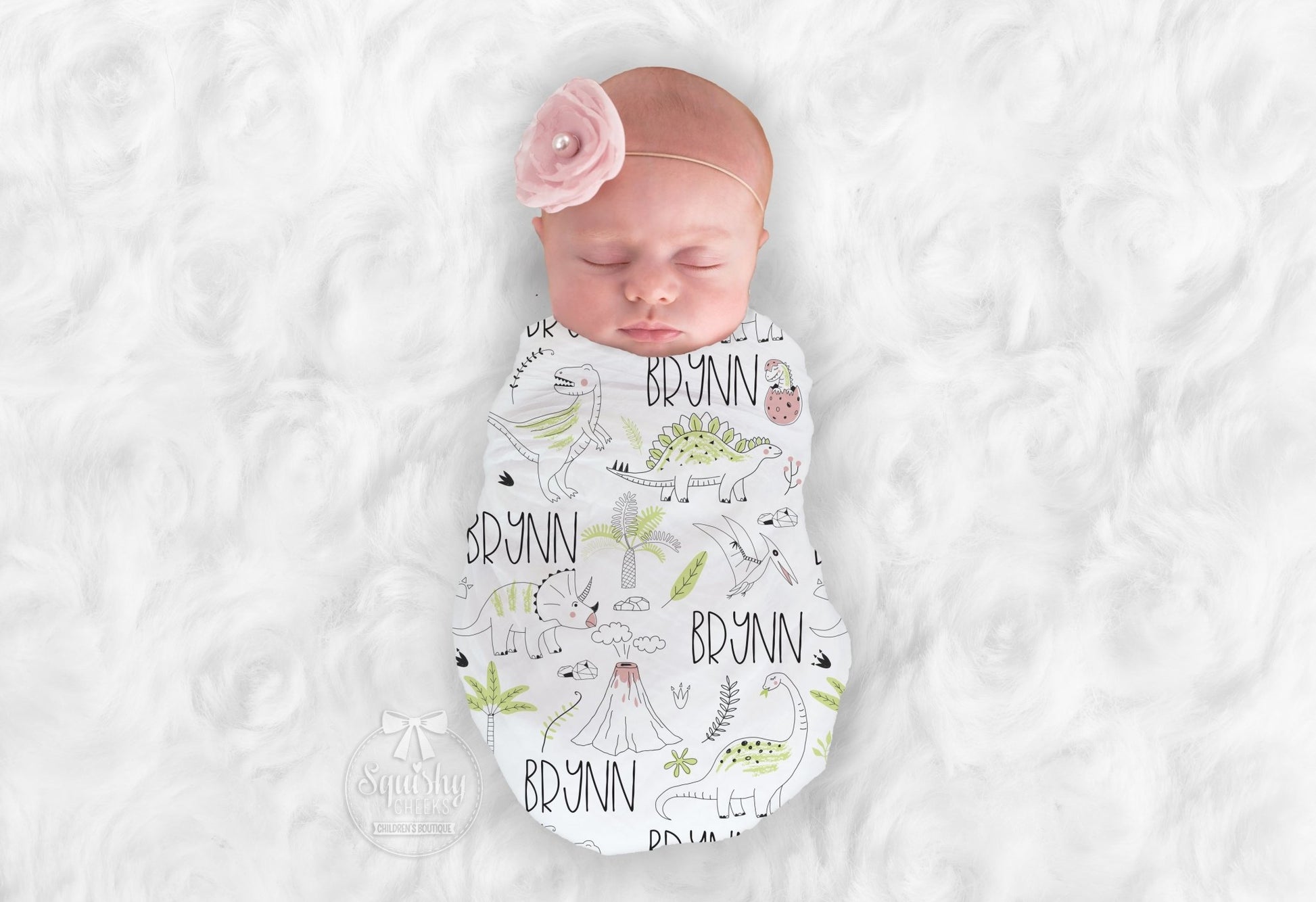 Personalized Dinosaur Baby Swaddle Blanket - Squishy Cheeks