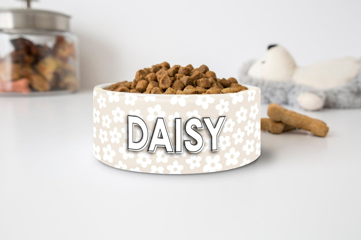 Personalized Dog Bowl Cat Pet Bowl with Name Neutral Daisy Dog Gift for Pet Food Bowl Water Bowl Small Cat Bowls Ceramic 6" or 7" - Squishy Cheeks