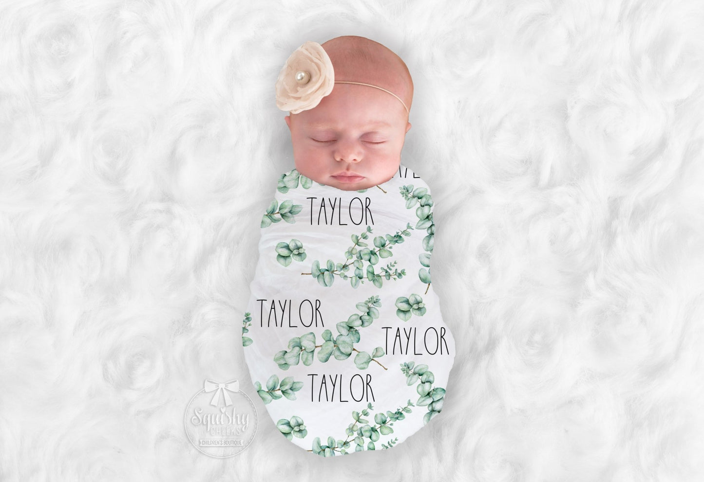 Personalized Eucalyptus Swaddle Blanket - Squishy Cheeks